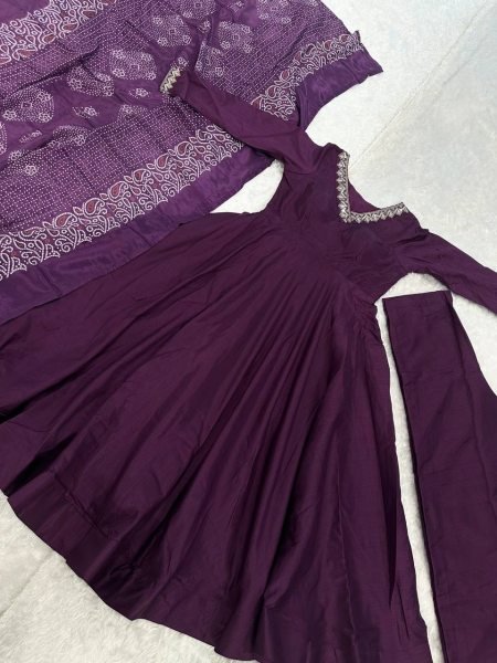 Rich Purple Jalpari Silk Anarkali Palazzo Set with Dori and Sequin Work at Manufacturer  Ready To Wear Collection