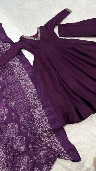 Rich Purple Jalpari Silk Anarkali Palazzo Set with Dori and Sequin Work at Manufacturer  Ready To Wear Collection