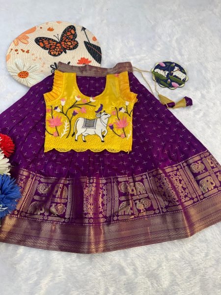 Rich Purple Kids Lehenga with Pichwai Work Blouse for Wedding Functions Girls Wear