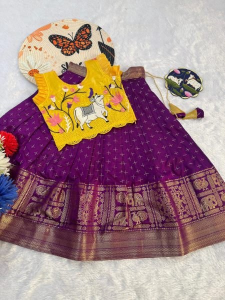 Rich Purple Kids Lehenga with Pichwai Work Blouse for Wedding Functions Girls Wear