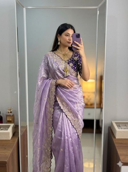Rich Purple Satin Saree with Contrast Blouse for Wedding Functions Designer Wedding Sarees Wholesale