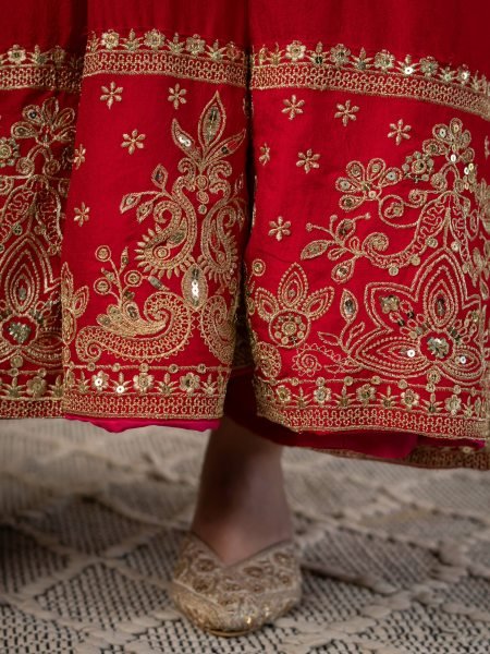 Rich Red Fully Stitched Rangoli Crush Anarkali Suit with Micro Cotton Pant Ready To Wear Collection