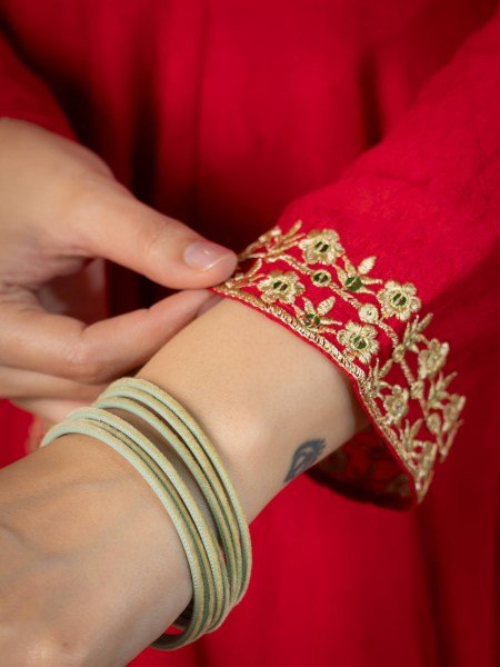 Rich Red Fully Stitched Rangoli Crush Anarkali Suit with Micro Cotton Pant Ready To Wear Collection