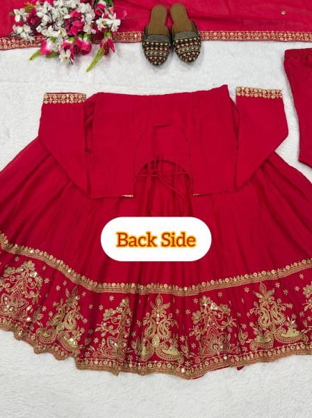 Rich Red Fully Stitched Rangoli Crush Anarkali Suit with Micro Cotton Pant Ready To Wear Collection