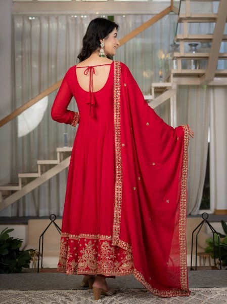 Rich Red Fully Stitched Rangoli Crush Anarkali Suit with Micro Cotton Pant Ready To Wear Collection