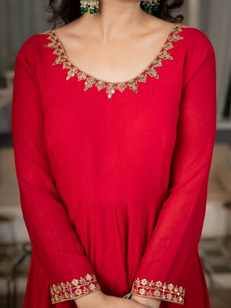Rich Red Fully Stitched Rangoli Crush Anarkali Suit with Micro Cotton Pant Ready To Wear Collection
