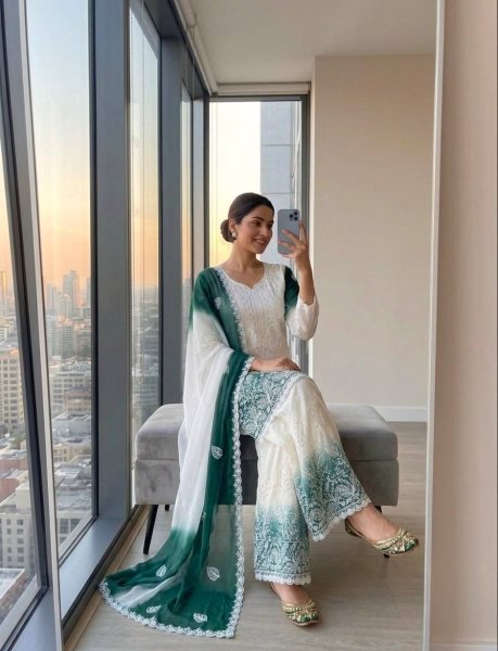 Rich Teal Blue Festive Wear Star Georgette 3 Piece Suit with Designer Embroidery For Bulk Order Ready To Wear Collection