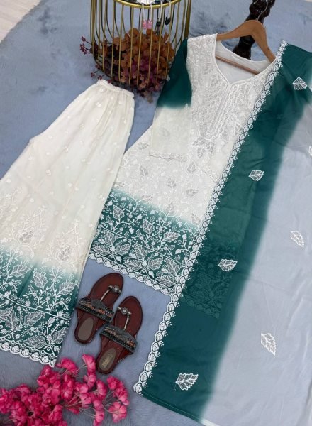 Rich Teal Blue Festive Wear Star Georgette 3 Piece Suit with Designer Embroidery For Bulk Order Ready To Wear Collection