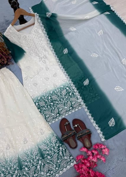 Rich Teal Blue Festive Wear Star Georgette 3 Piece Suit with Designer Embroidery For Bulk Order Ready To Wear Collection