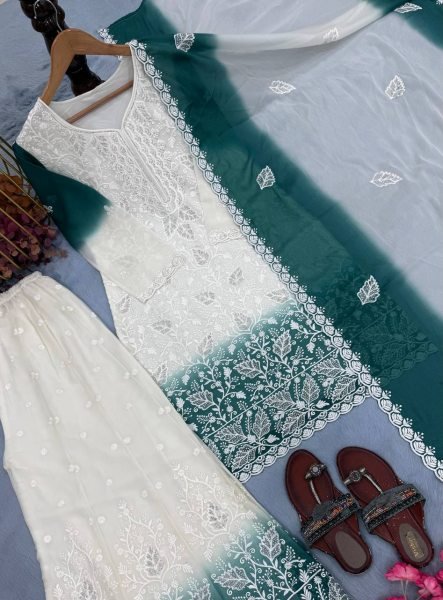 Rich Teal Blue Festive Wear Star Georgette 3 Piece Suit with Designer Embroidery For Bulk Order Ready To Wear Collection