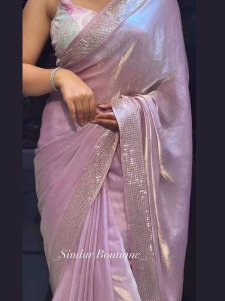 Rich Tissue Simari Soft Fendy Saree with Beads Handwork   Sybori Blouse Sarees 