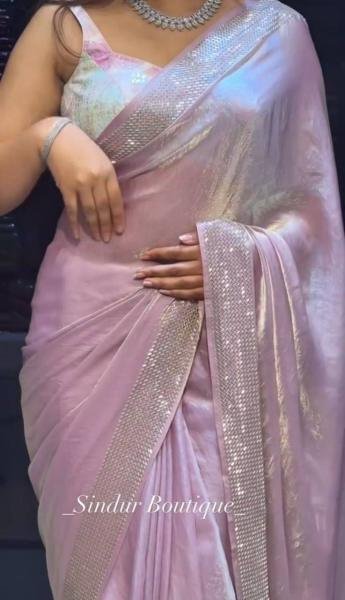 Rich Tissue Simari Soft Fendy Saree with Beads Handwork   Sybori Blouse Bollywood Fancy Sarees Wholesale