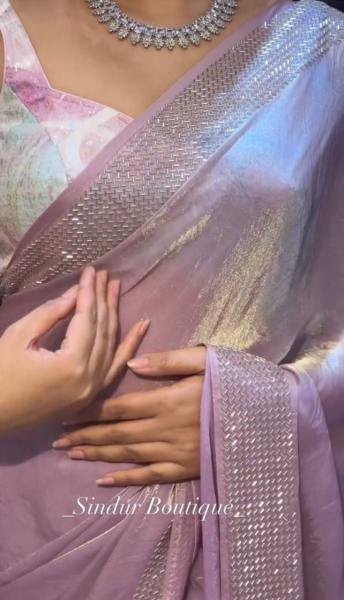 Rich Tissue Simari Soft Fendy Saree with Beads Handwork   Sybori Blouse Bollywood Fancy Sarees Wholesale