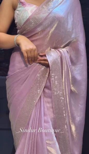 Rich Tissue Simari Soft Fendy Saree with Beads Handwork   Sybori Blouse Bollywood Fancy Sarees Wholesale