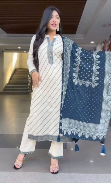 Rich White Muslin Suit Set with Digital Print Kurti Pant and Dupatta Printed Kurtis