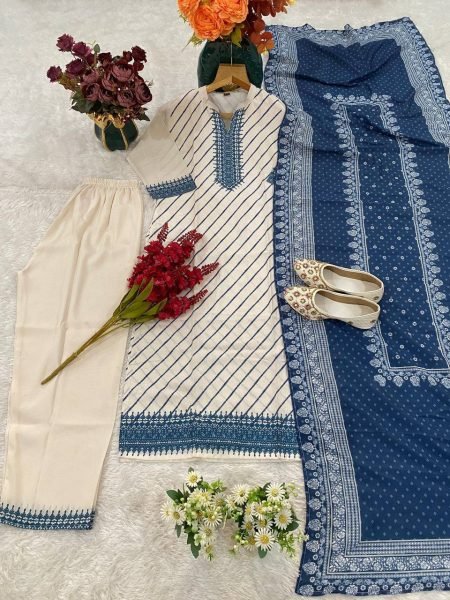 Rich White Muslin Suit Set with Digital Print Kurti Pant and Dupatta Printed Kurtis