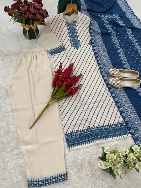 Rich White Muslin Suit Set with Digital Print Kurti Pant and Dupatta Printed Kurtis