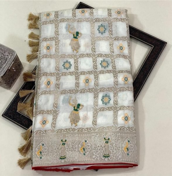 Rich White Pure Dhola Silk Saree with Rich Zari Woven Border and Contrast Butti Blouse Silk Sarees Wholesale