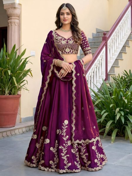 Rich Wine Rangoli Silk Bridal Lehenga Choli with Heavy Embroidery Work For Wedding  Lehenga