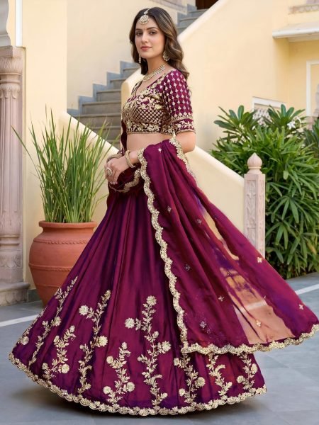 Rich Wine Rangoli Silk Bridal Lehenga Choli with Heavy Embroidery Work For Wedding Designer Lehenga Choli