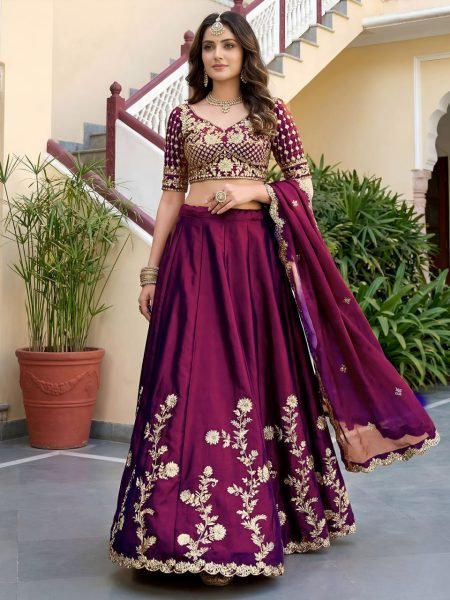 Rich Wine Rangoli Silk Bridal Lehenga Choli with Heavy Embroidery Work For Wedding Designer Lehenga Choli