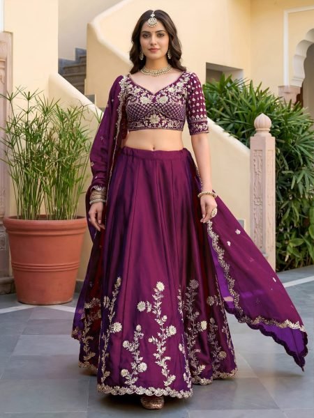 Rich Wine Rangoli Silk Bridal Lehenga Choli with Heavy Embroidery Work For Wedding Designer Lehenga Choli