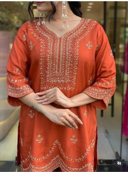 Roman Silk Embroidered 3 Pcs Plazo Set for festive Wear at Manufacturer Rate Embroidery Kurtis 