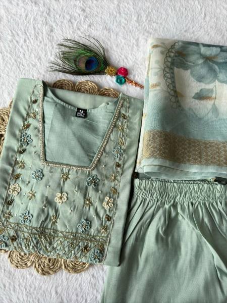 Roman Silk Kurti Pant With Dupatta For Women At Wholesale Rate 3 Piece Kurti Set