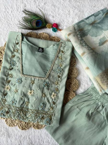 Roman Silk Kurti Pant With Dupatta For Women At Wholesale Rate 3 Piece Kurti Set