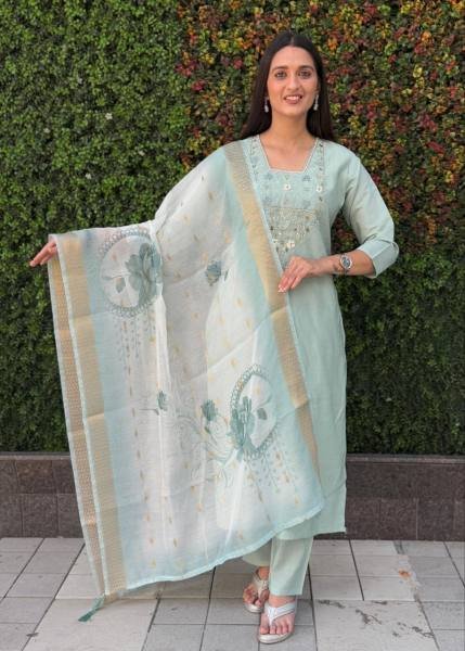 Roman Silk Kurti Pant With Dupatta For Women At Wholesale Rate 3 Piece Kurti Set