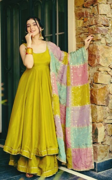 Roman Simmer Silk Palazzo Set with Gota Lace and Embroidered Dupatta Perfect for Diwali  Anarkali Kurtis 