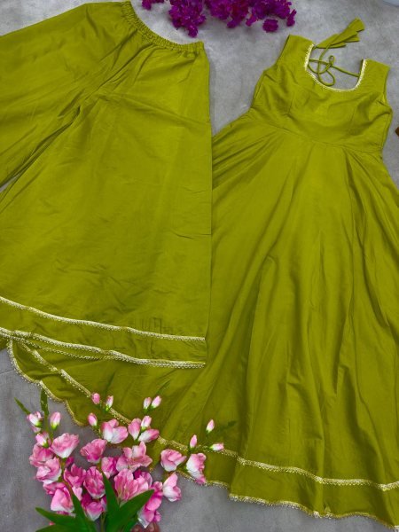 Roman Simmer Silk Palazzo Set with Gota Lace and Embroidered Dupatta Perfect for Diwali  Anarkali Kurtis 