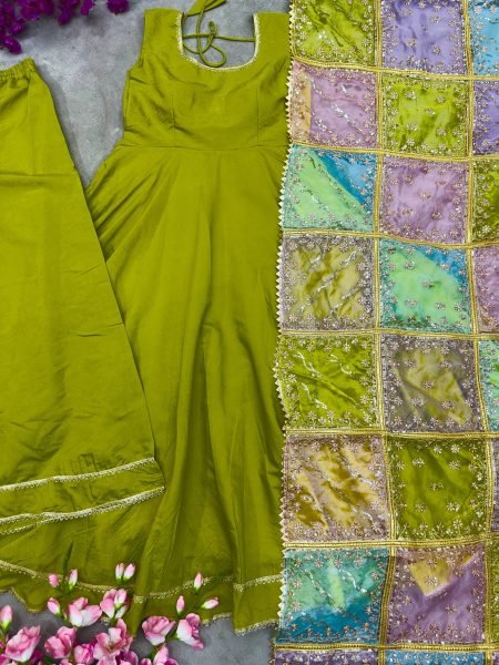Roman Simmer Silk Palazzo Set with Gota Lace and Embroidered Dupatta Perfect for Diwali  Anarkali Kurtis 