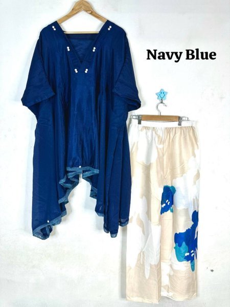 Rose Blue Chinon Coord Set Baggy Kaftan Style with Lace Edging Ready to Wear Summer Special at Wholesale Price CO ORD Sets