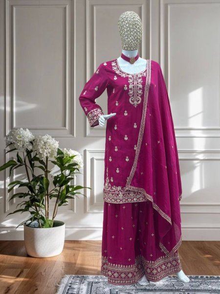 Rose Blush Chinon Embroidered Kurti Set with Dupatta For Day Events at Export Quality Ready To Wear Collection