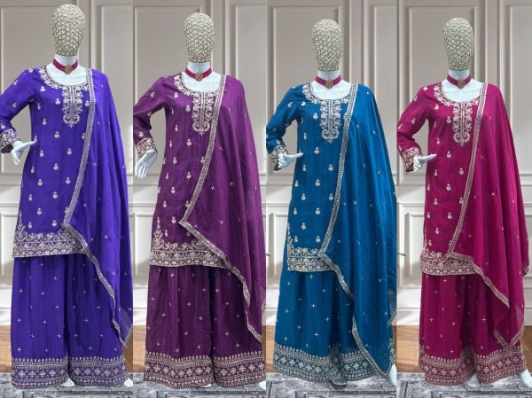 Rose Blush Chinon Embroidered Kurti Set with Dupatta For Day Events at Export Quality Ready To Wear Collection