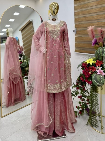 Rose Blush Fancy Crash Sharara Suit with Sequin Work Perfect for Sangeet Nights  Ready To Wear Collection