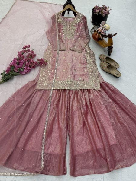Rose Blush Fancy Crash Sharara Suit with Sequin Work Perfect for Sangeet Nights  Ready To Wear Collection