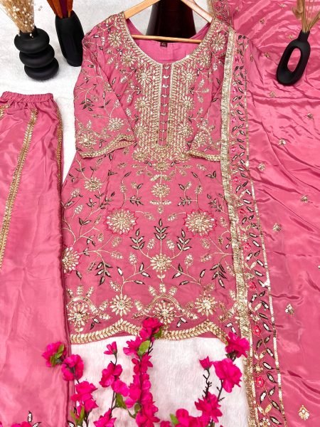 Rose Blush Pure Crepe Silk Sequin Sharara Set Readywear for Women at Manufacturer Price Ready To Wear Collection