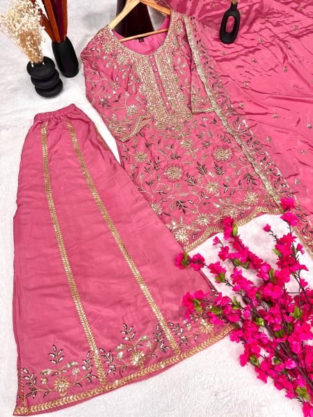 Rose Blush Pure Crepe Silk Sequin Sharara Set Readywear for Women at Manufacturer Price Ready To Wear Collection