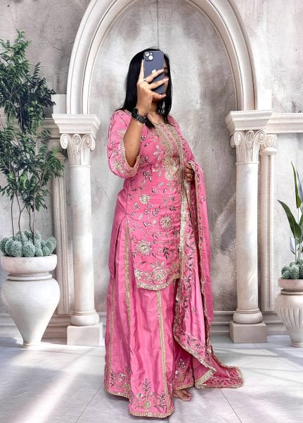 Rose Blush Pure Crepe Silk Sequin Sharara Set Readywear for Women at Manufacturer Price Ready To Wear Collection