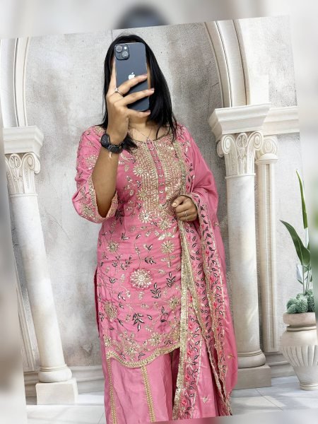 Rose Blush Pure Crepe Silk Sequin Sharara Set Readywear for Women at Manufacturer Price Ready To Wear Collection