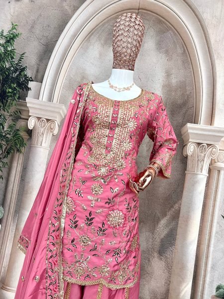 Rose Blush Pure Crepe Silk Sequin Sharara Set Readywear for Women at Manufacturer Price Ready To Wear Collection