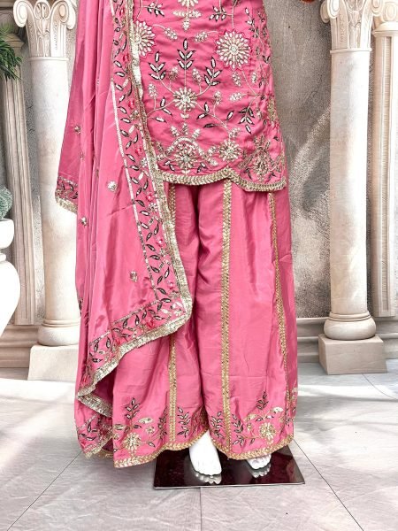 Rose Blush Pure Crepe Silk Sequin Sharara Set Readywear for Women at Manufacturer Price Ready To Wear Collection
