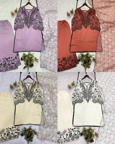 Rose Peach Palazzo Suit with Embroidered Organza Dupatta for Boutique Buyers Ready To Wear Collection