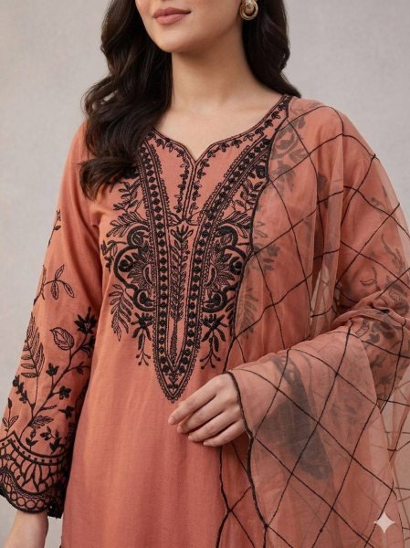 Rose Peach Palazzo Suit with Embroidered Organza Dupatta for Boutique Buyers Ready To Wear Collection