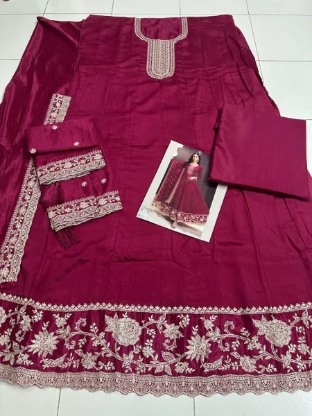 Rose Pink Radiance Chinon Anarkali Suit with Heavy Work for Mehndi Nights Anarakali Gown Wholesale