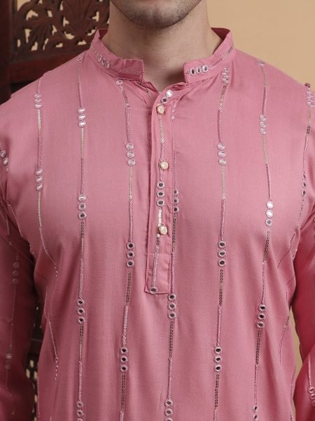 RoseFest Embroidered Kurta Pink Rayon Sequence Look for Weddings & Garba Nights Kurta Pajama Wholesale