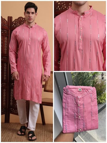 RoseFest Embroidered Kurta Pink Rayon Sequence Look for Weddings & Garba Nights Kurta Pajama Wholesale