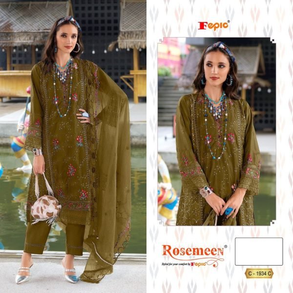 Rosemeen by Fepic C 1934 Organza Semi Stitched Pakistani Suit with Embroidery Work Pakistani Suits Wholesale